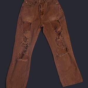 Brown ripped high waisted straight leg jeans cottage core women's size M